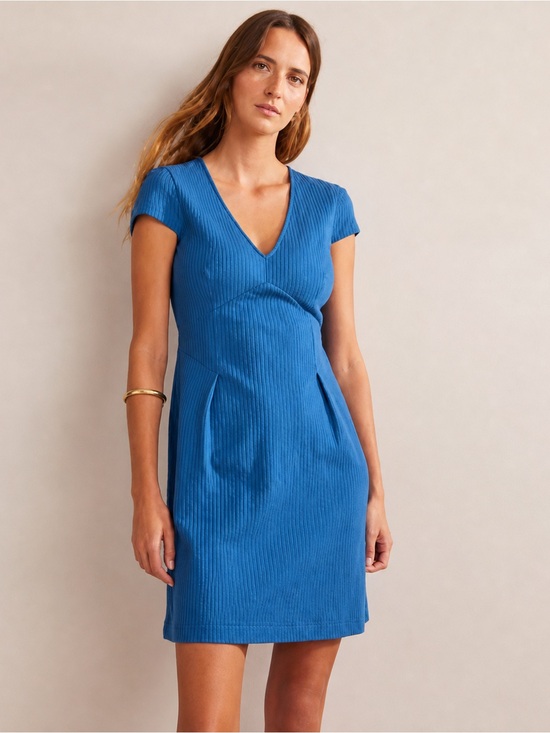 Boden Dresses & Skirts - Boden Seersucker Jersey Tea Dress Cobalt Blue Cap Sleeve Knee Length Dress 8R